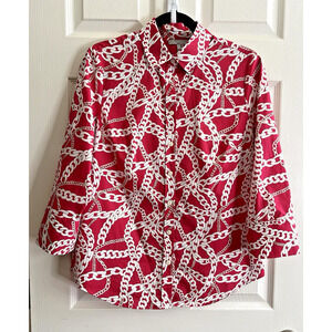 HINSON WU Women's Hot Pink Chain Print Button Front Blouse Top Shirt Sz 6